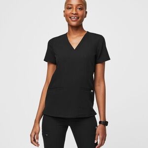 XXS - FIGS Black Casma Three-Pocket Scrub Top™ WOMANS